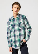 Męska Koszula Wrangler Western Shirt Green Blue 112357242 W5B4017986